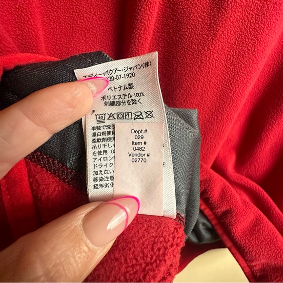 Eddie Bauer Mens Quarter Snap Button Red Fleece Pullover Logo Spell Out Medium - Picture 11 of 15